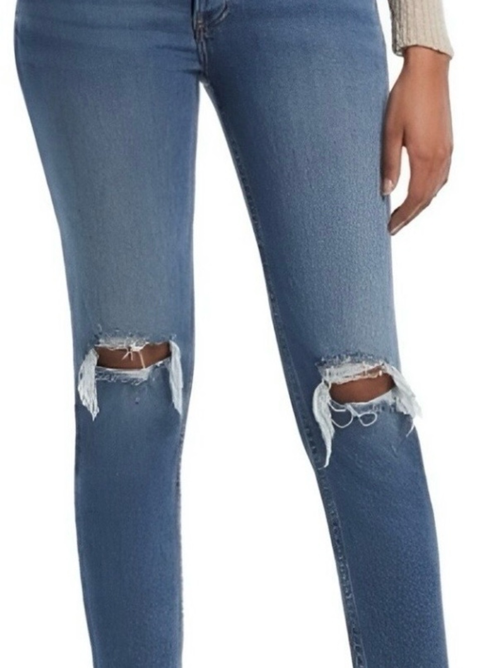 Re/Done Slim Distressed High-Rise Skinny Jeans in Medium Blue
